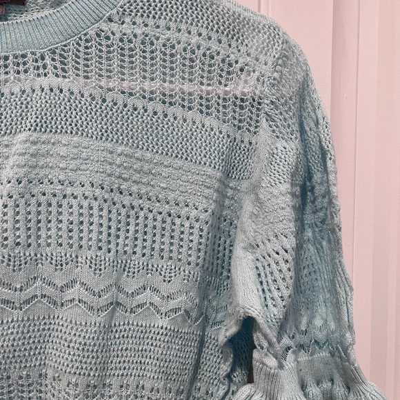 🧁Cupcake Blue Knit Ruffle Top Boho Y2K Coquette Preppy Southern Cottagecore - Picture 3 of 9